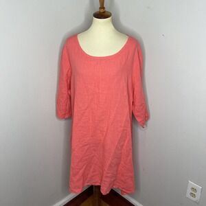 Bryn Walker Assymetrical Lagenlook Linen 3/4 Dress Peach 2XL‎